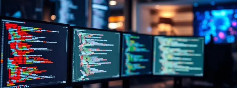 Sample card cover showing a developer workspace with code on monitors